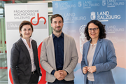 LH-Stv. Marlene Svazek, LR Daniela Gutschi und Vizerektor Matteo Carmignola (PH Salzburg) haben  die neuen Eckpunkte für den Quereinstieg in die Elementarpädagogik präsentiert.